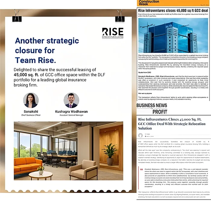 Rise Infraventures closes 45,000 sq ft GCC office deal in DLF Portf...