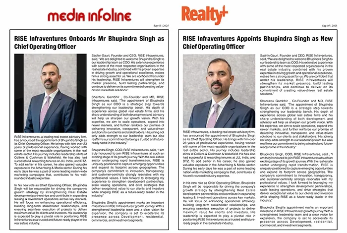 RISE Infraventures Appoints Mr Bhupindra Singh as Chief Operating Officer