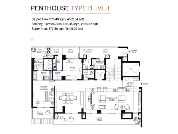 Penthouse Floor Plan type B Lvl 1